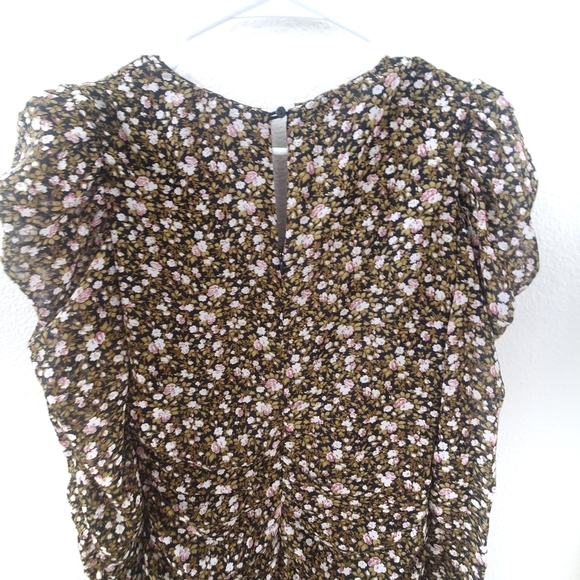 Astr The Label Mini Floral Ruched Mini Dress Medium Puff Shoulder - Picture 6 of 8